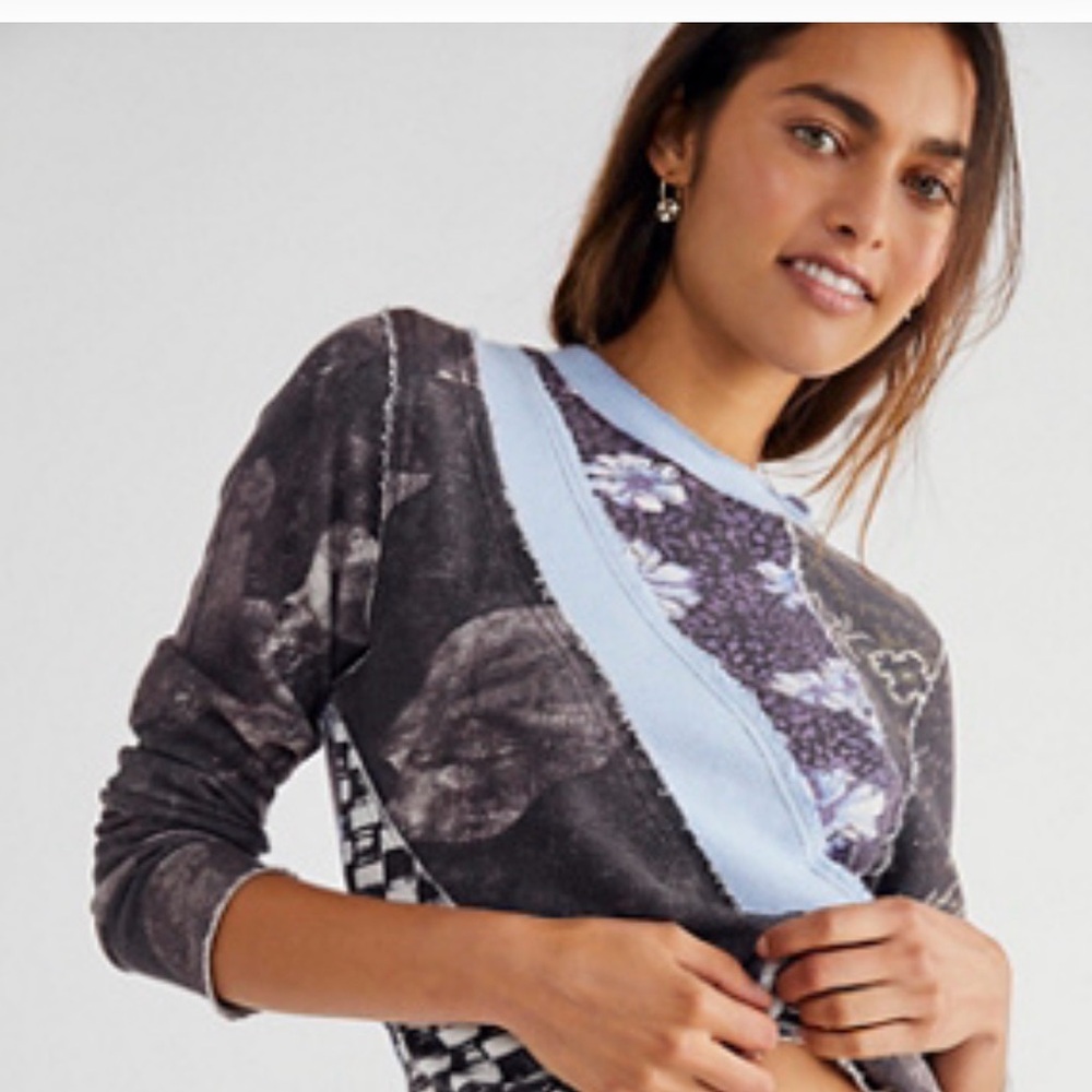 Free People We The Free Weekday Night Tee Patchwork Mixed PrintTop XL - Picture 3 of 12